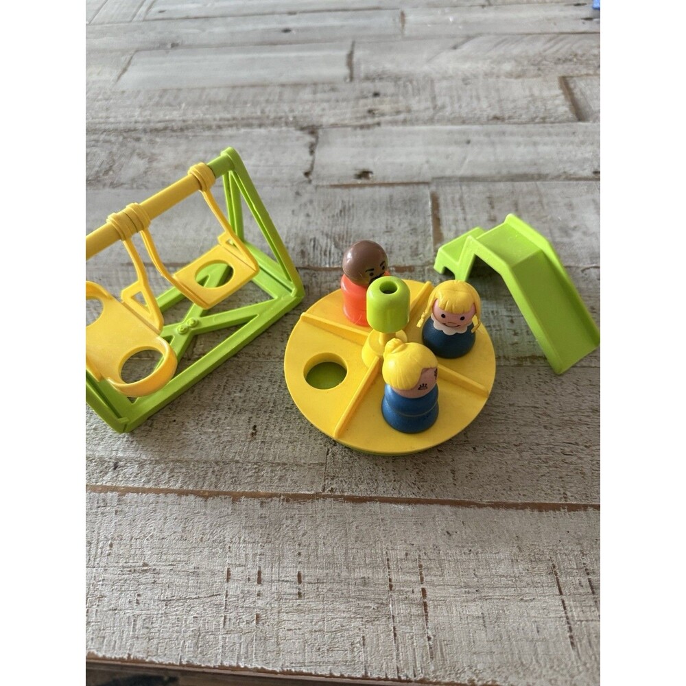 VTG 70s Fisher Price Little People Playground Set People Swing Slide MerryRound